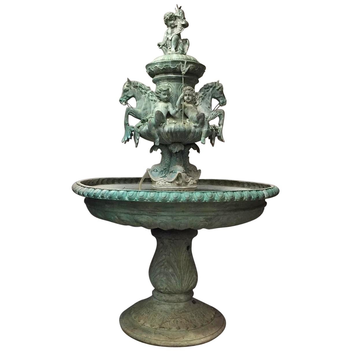 Green Bronze Figural Fountain
