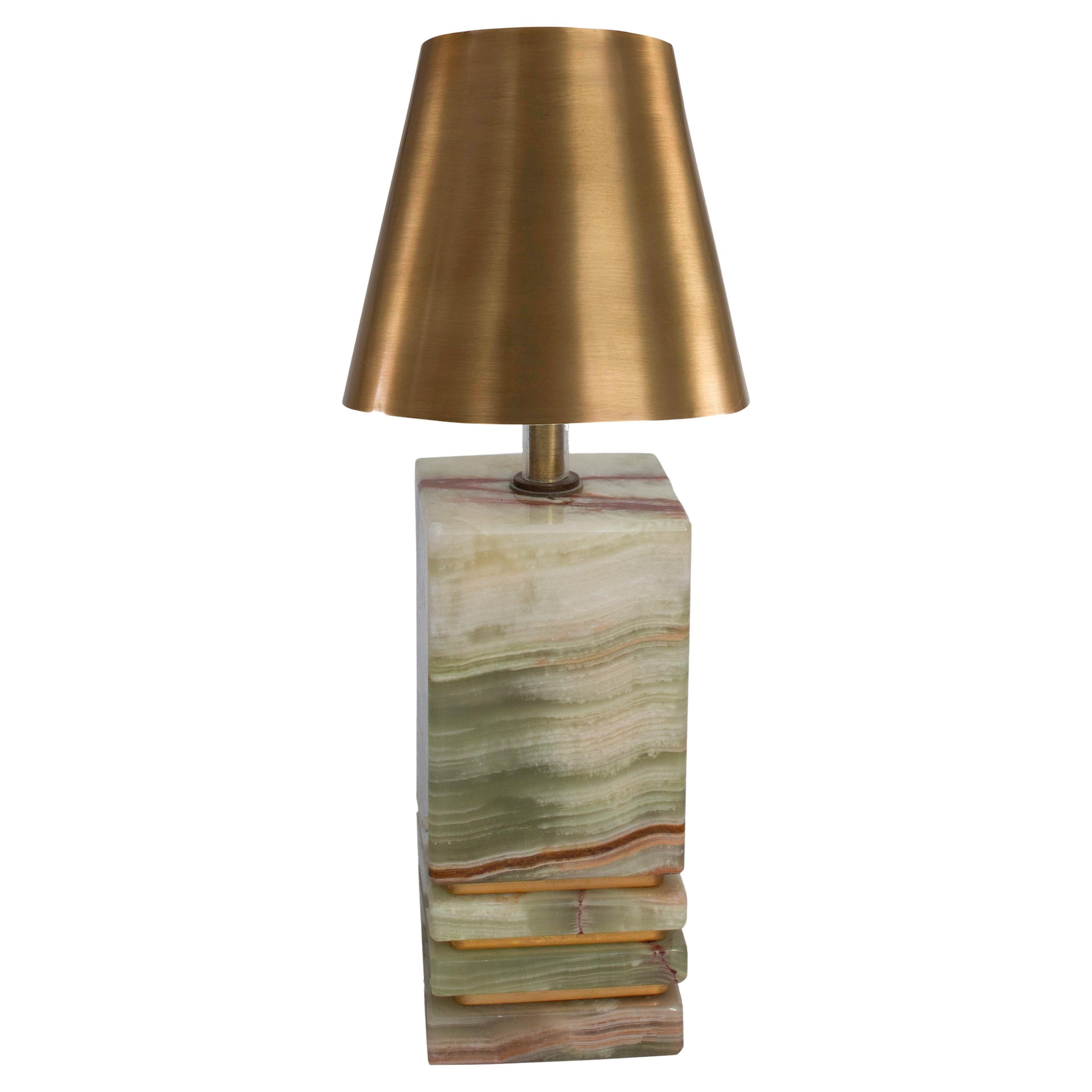 Lampe de table en onyx vert, brun et beige par Maison Pierre, Italie des années 1960 en vente