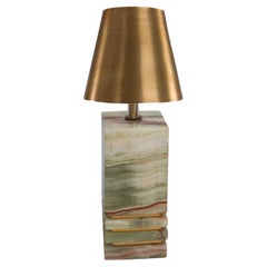 Green, Brown and Beige Onyx Table Lamp by Maison Pierre, 1960s Italy