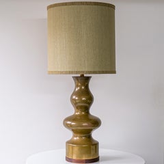 Green Brown Ceramic Curved Lamp, Custom Lampshade by R. Houben