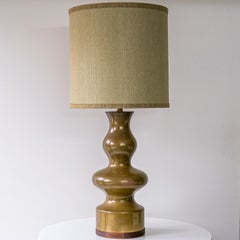 Green Brown Ceramic Curved Lamp, Custom Lampshade by R. Houben