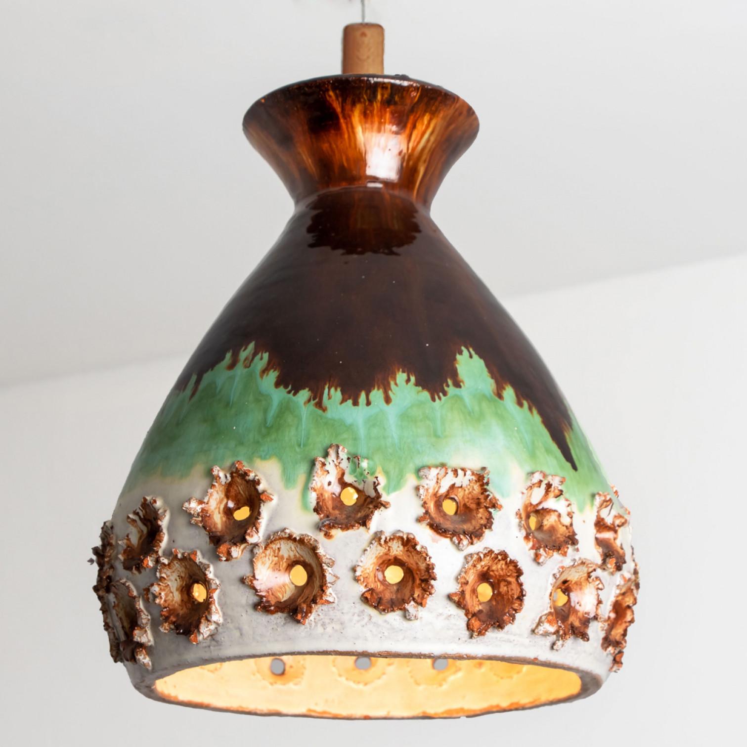 Green Brown Ceramic Pendant Light, Denmark, 1970 For Sale 3