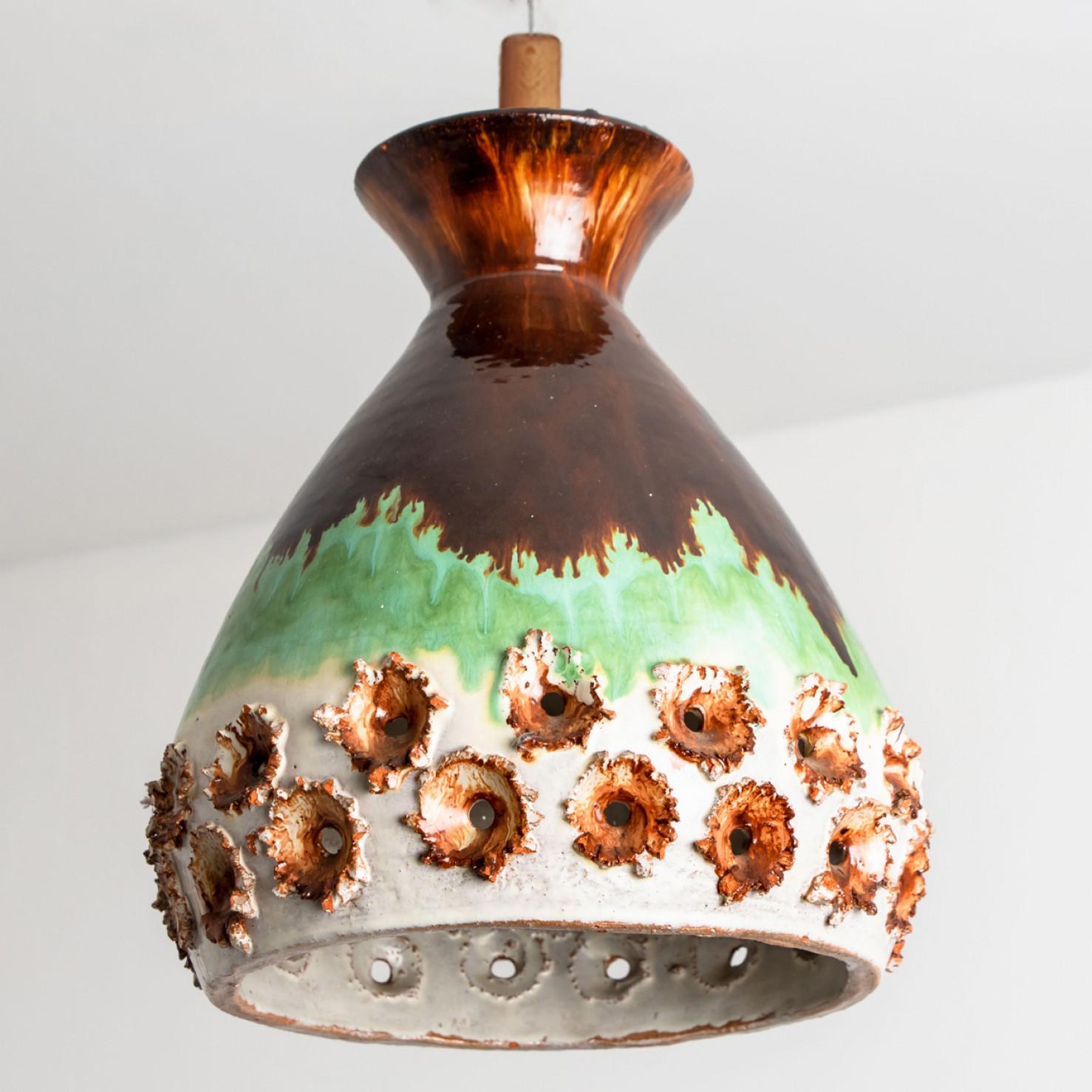 Green Brown Ceramic Pendant Light, Denmark, 1970 For Sale 4