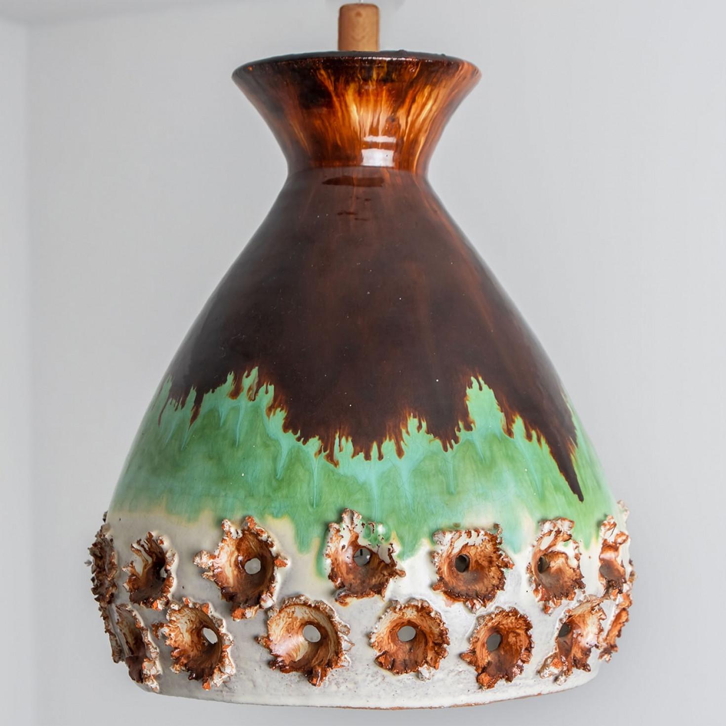 Other Green Brown Ceramic Pendant Light, Denmark, 1970 For Sale
