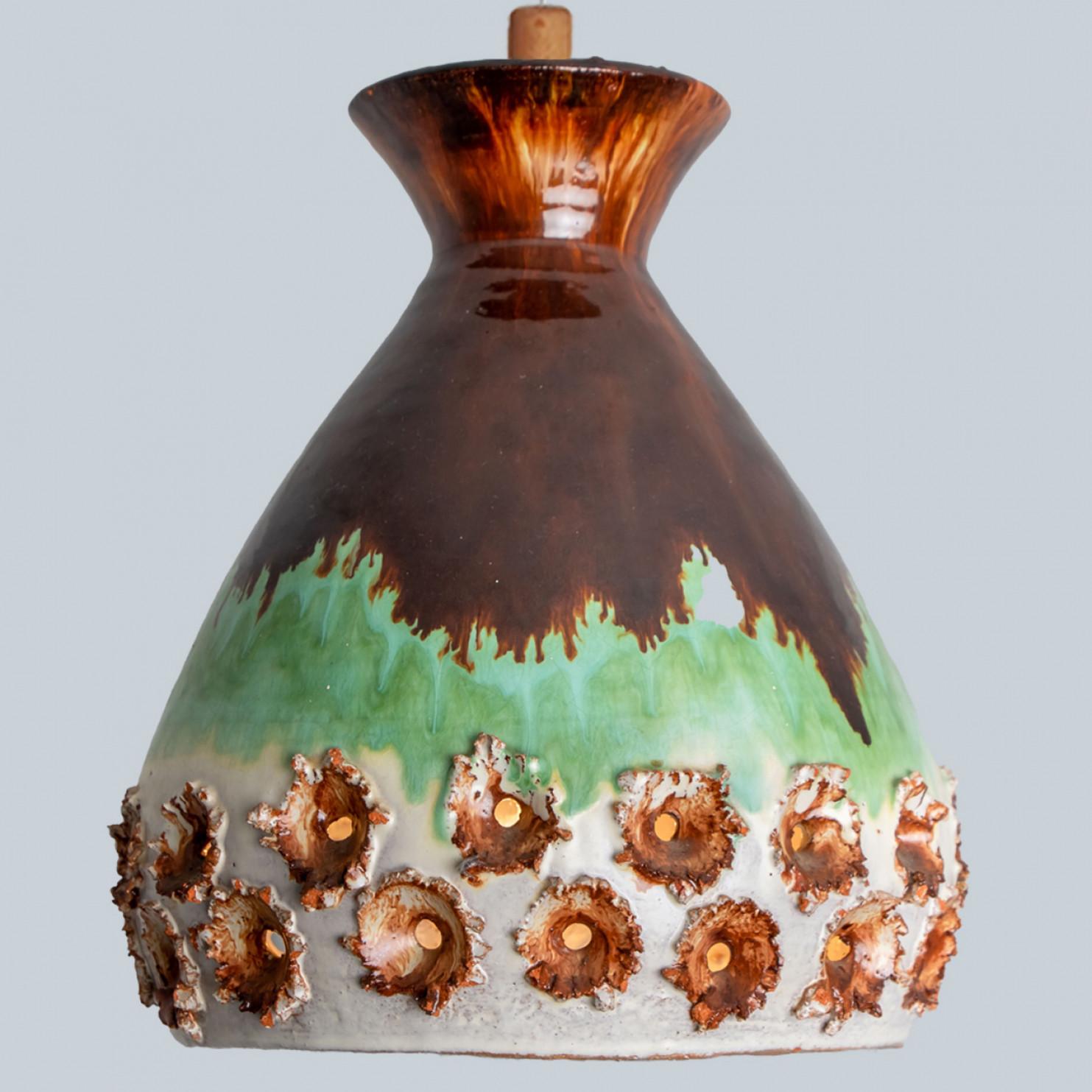 Other Green Brown Ceramic Pendant Light, Denmark, 1970 For Sale