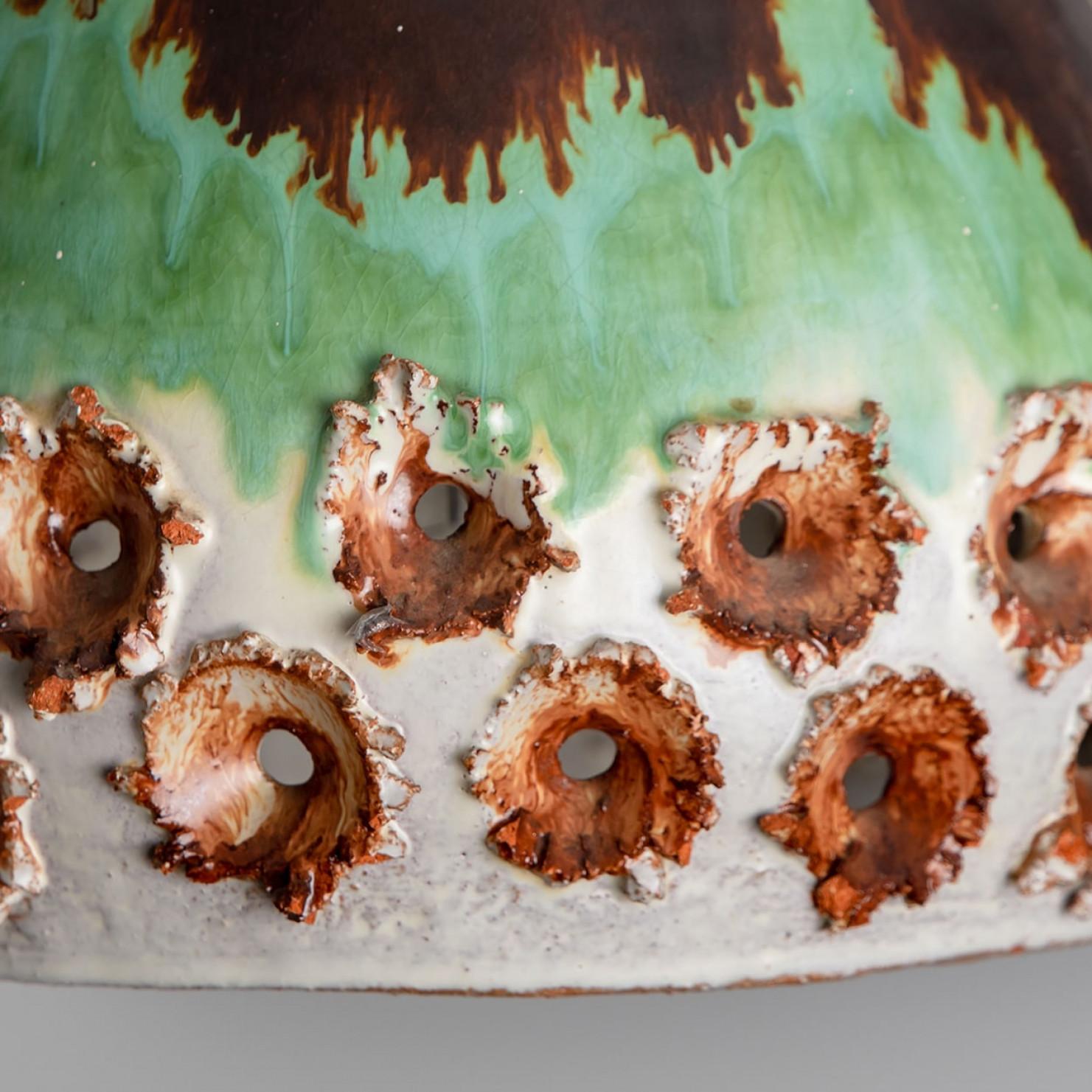 Green Brown Ceramic Pendant Light, Denmark, 1970 For Sale 2