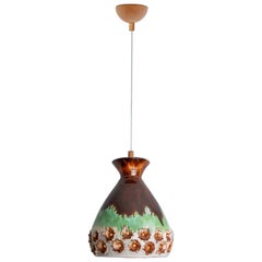 Green Brown Ceramic Pendant Light, Denmark, 1970
