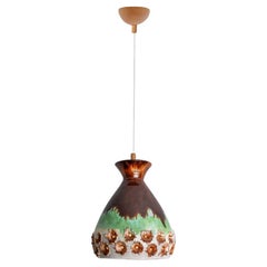 Green Brown Ceramic Pendant Light, Denmark, 1970