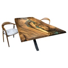 Green & Brown Epoxy Resin Black Walnut Wood Dining Table