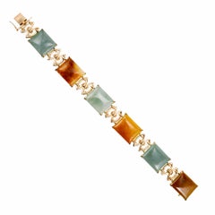 Green Brown Jadeite Jade 14 Karat Yellow Gold Bracelet