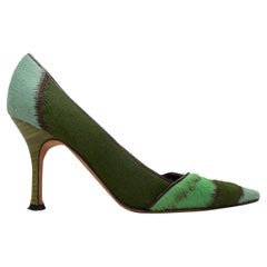 Grüne & Braune Manolo Blahnik Pumps aus Ponyhaar mit spitzer Spitze Größe 36