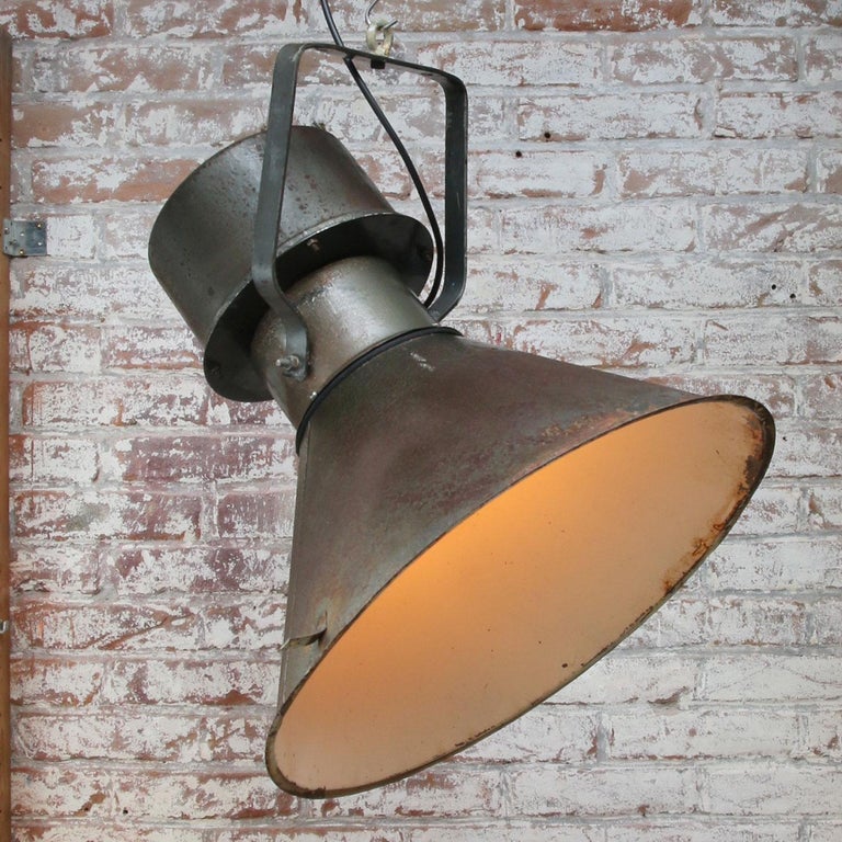 Green Brown Metal Vintage Industrial Pendant Lights For Sale 1