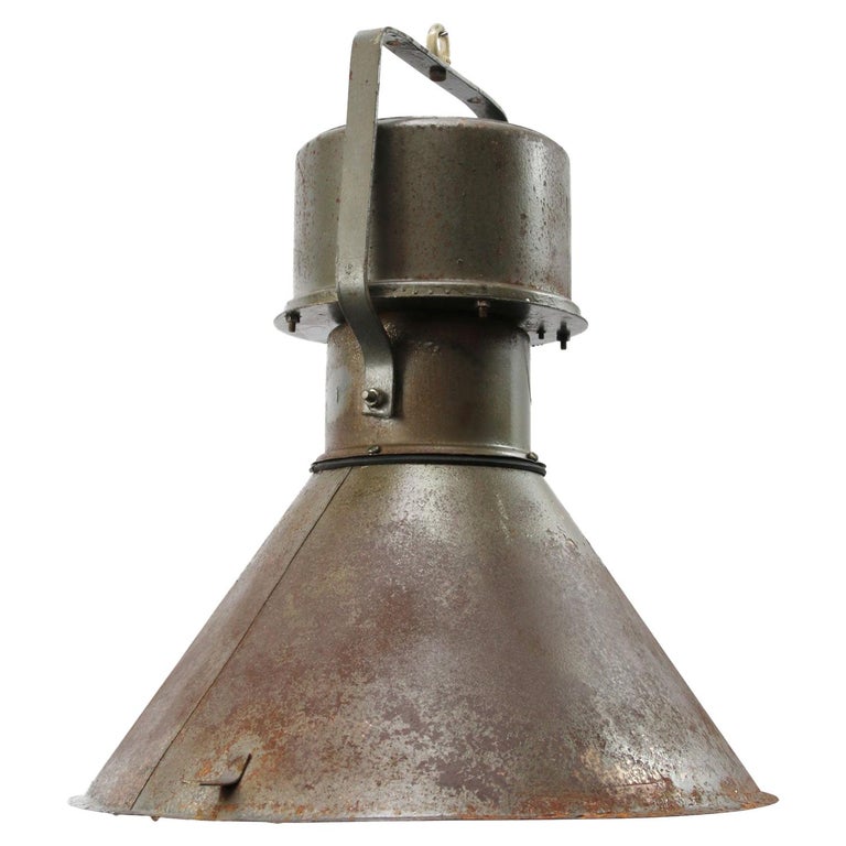 Green Brown Metal Vintage Industrial Pendant Lights For Sale
