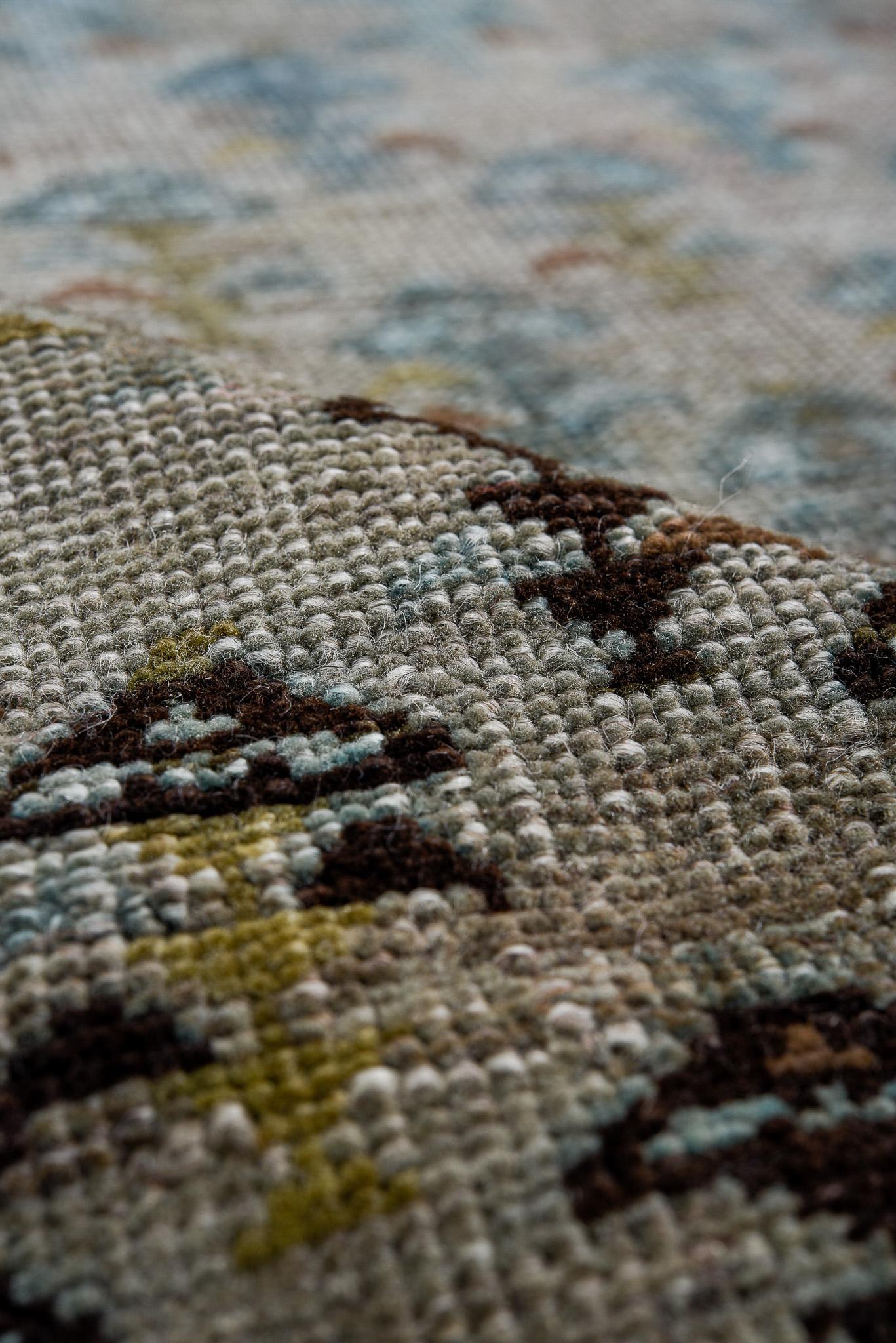 Oushak Green Brown Minimalist Florett Karabagh