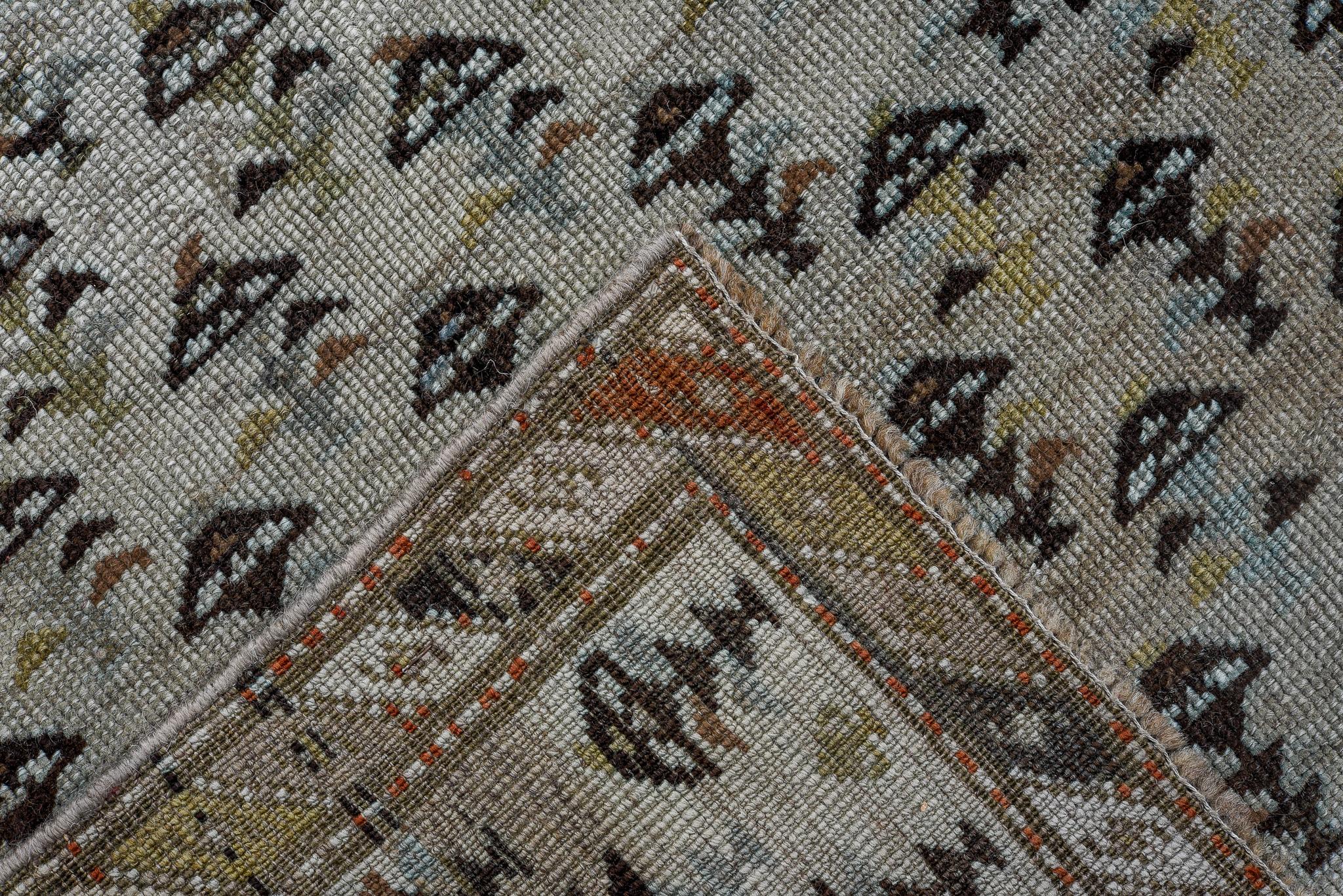 Green Brown Minimalist Florett Karabagh In Excellent Condition In New York, NY