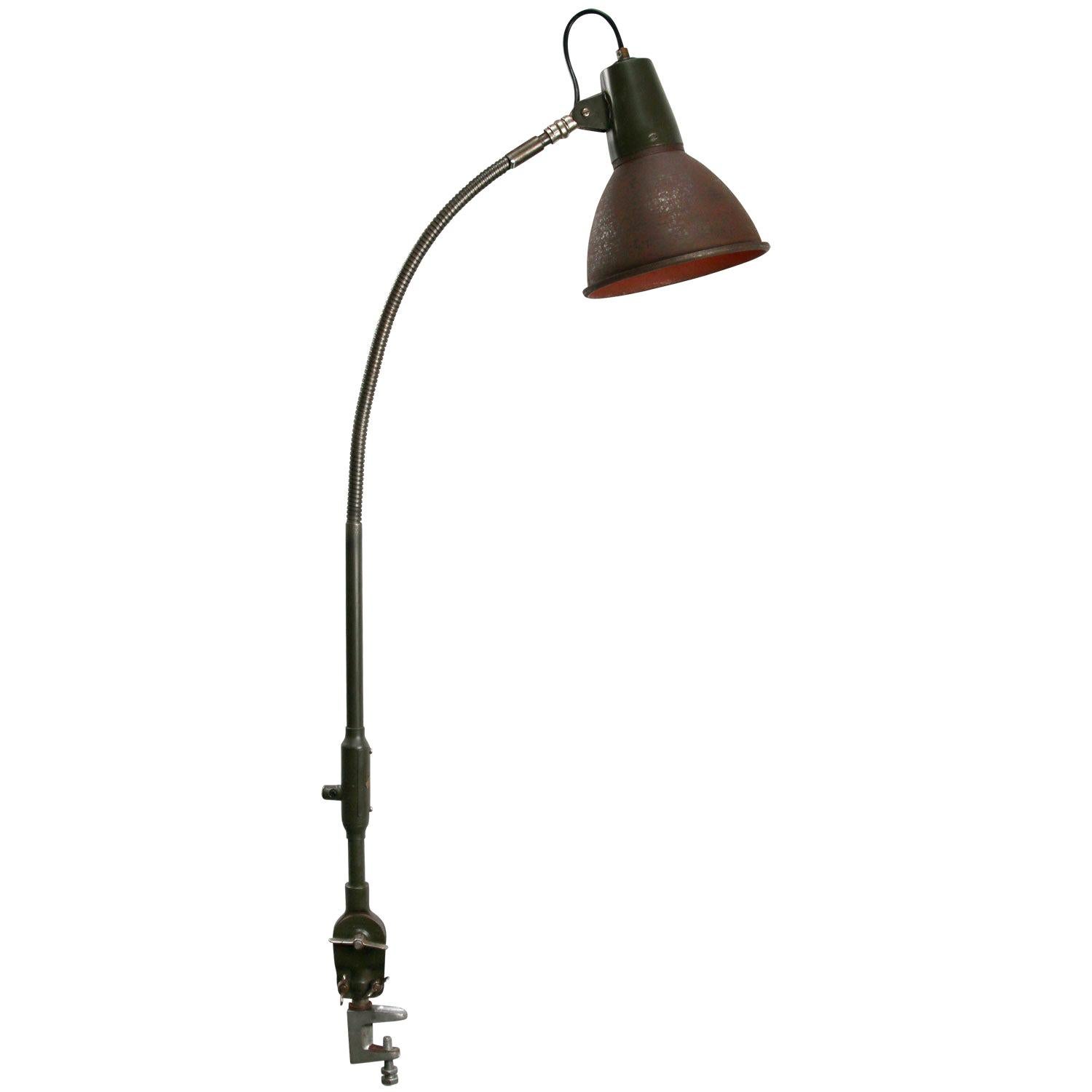 Green Brown Rust Metal Vintage Industrial Gooseneck Table Desk Work Lights  at 1stDibs