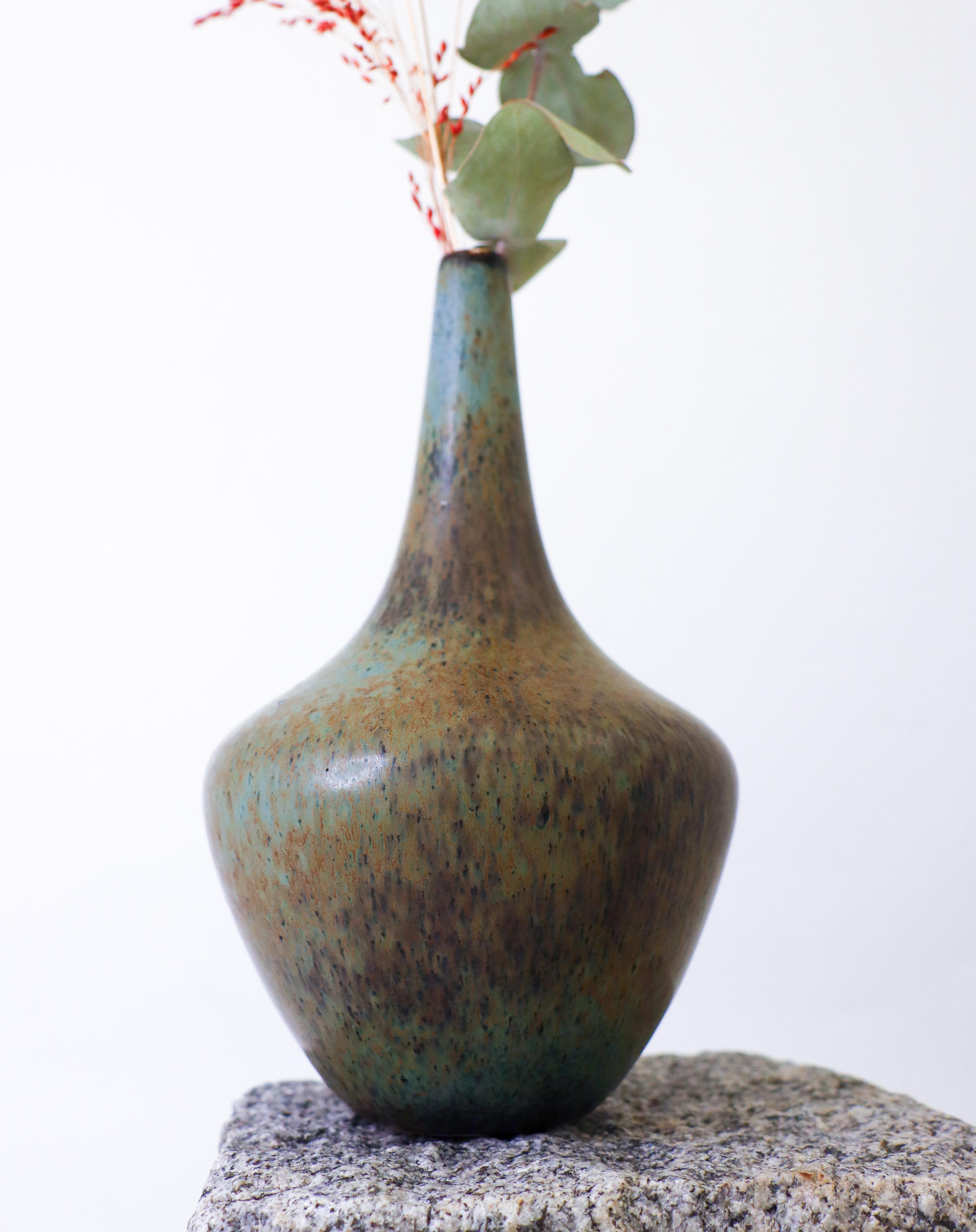 Swedish Green & Brown Vase, Gunnar Nylund, Rörstrand, Scandinavian Midcentury Vintage For Sale