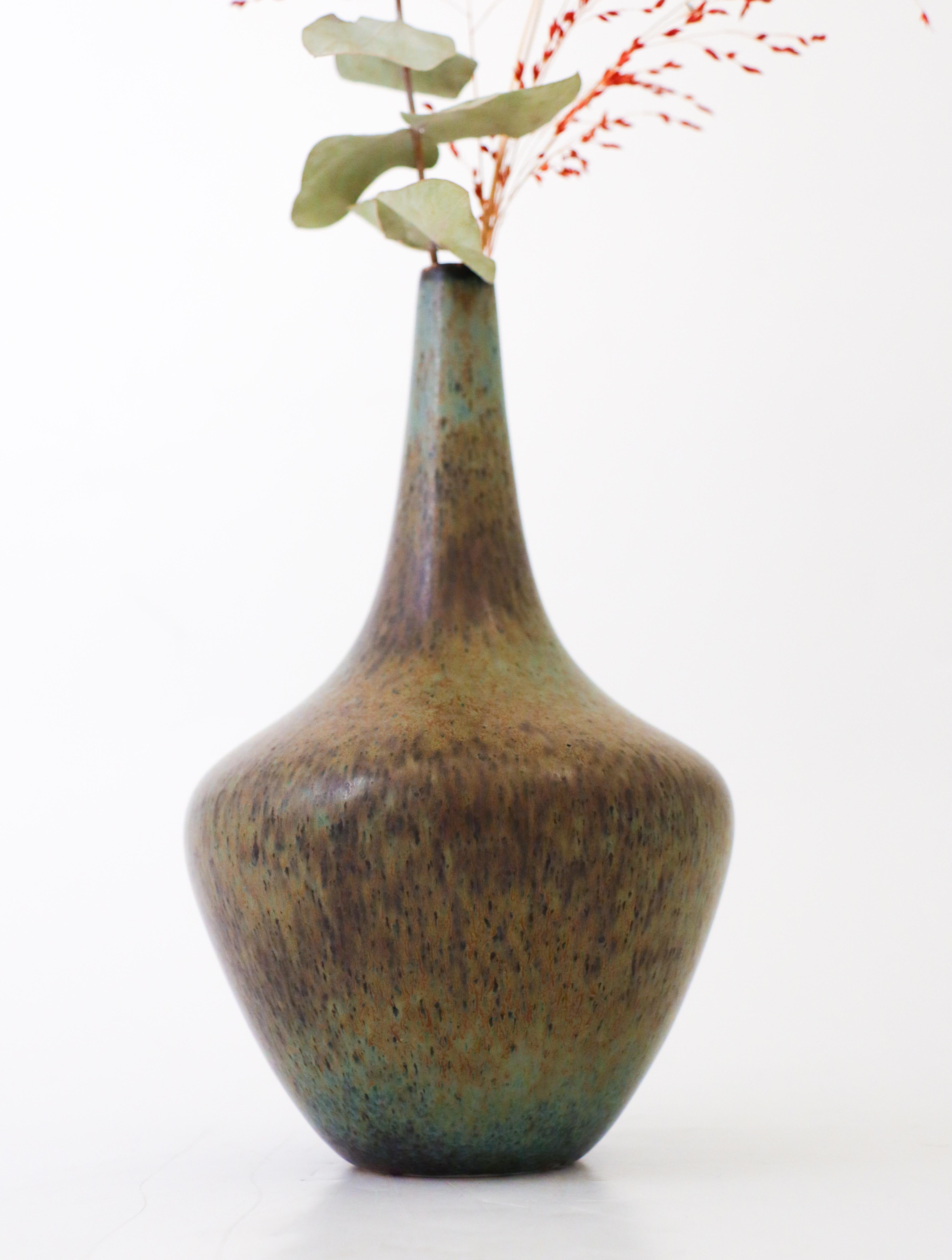 Glazed Green & Brown Vase, Gunnar Nylund, Rörstrand, Scandinavian Midcentury Vintage For Sale
