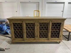 Green Brown Washed Four-Door Console with Metal Decorative Doors, 21st Century