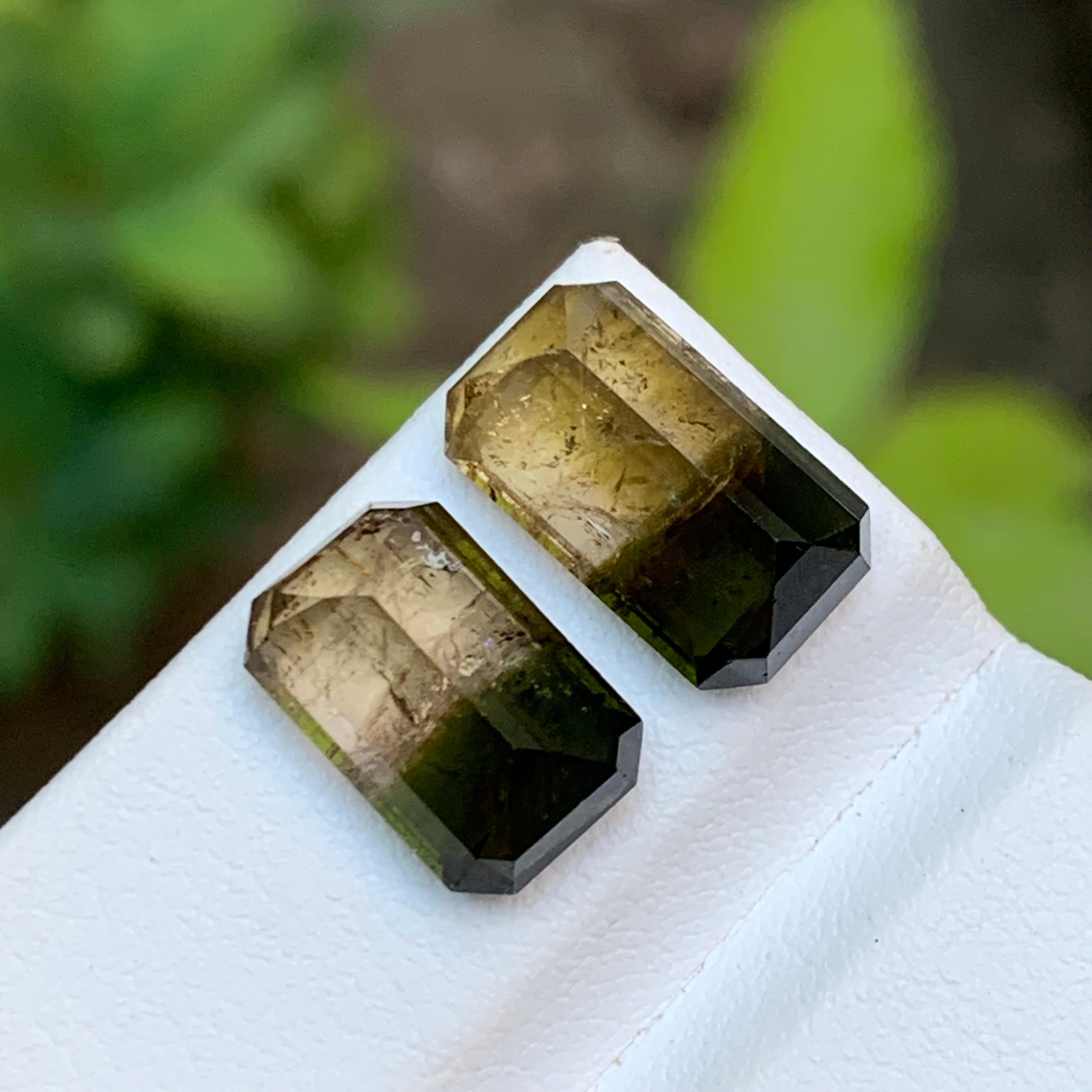Green & Brownish Yellow Bicolor Tourmaline Gemstones 10 Ct Emerald Cut-Jewel For Sale 5