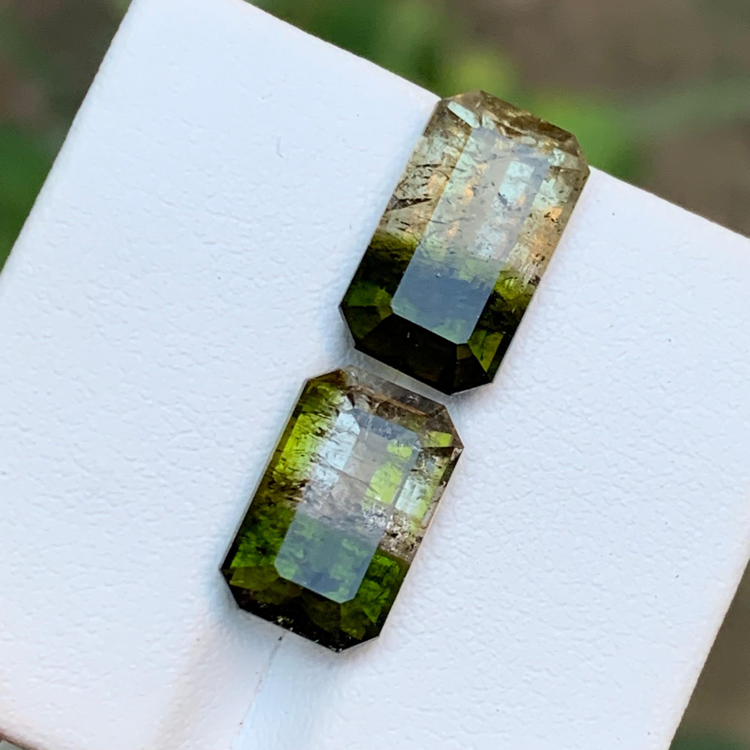 Green & Brownish Yellow Bicolor Tourmaline Gemstones 10 Ct Emerald Cut-Jewel For Sale 6