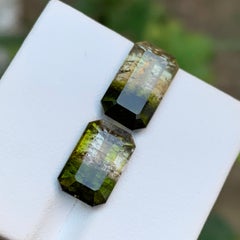 Green & Brownish Yellow Bicolor Tourmaline Gemstones 10 Ct Emerald Cut-Jewel