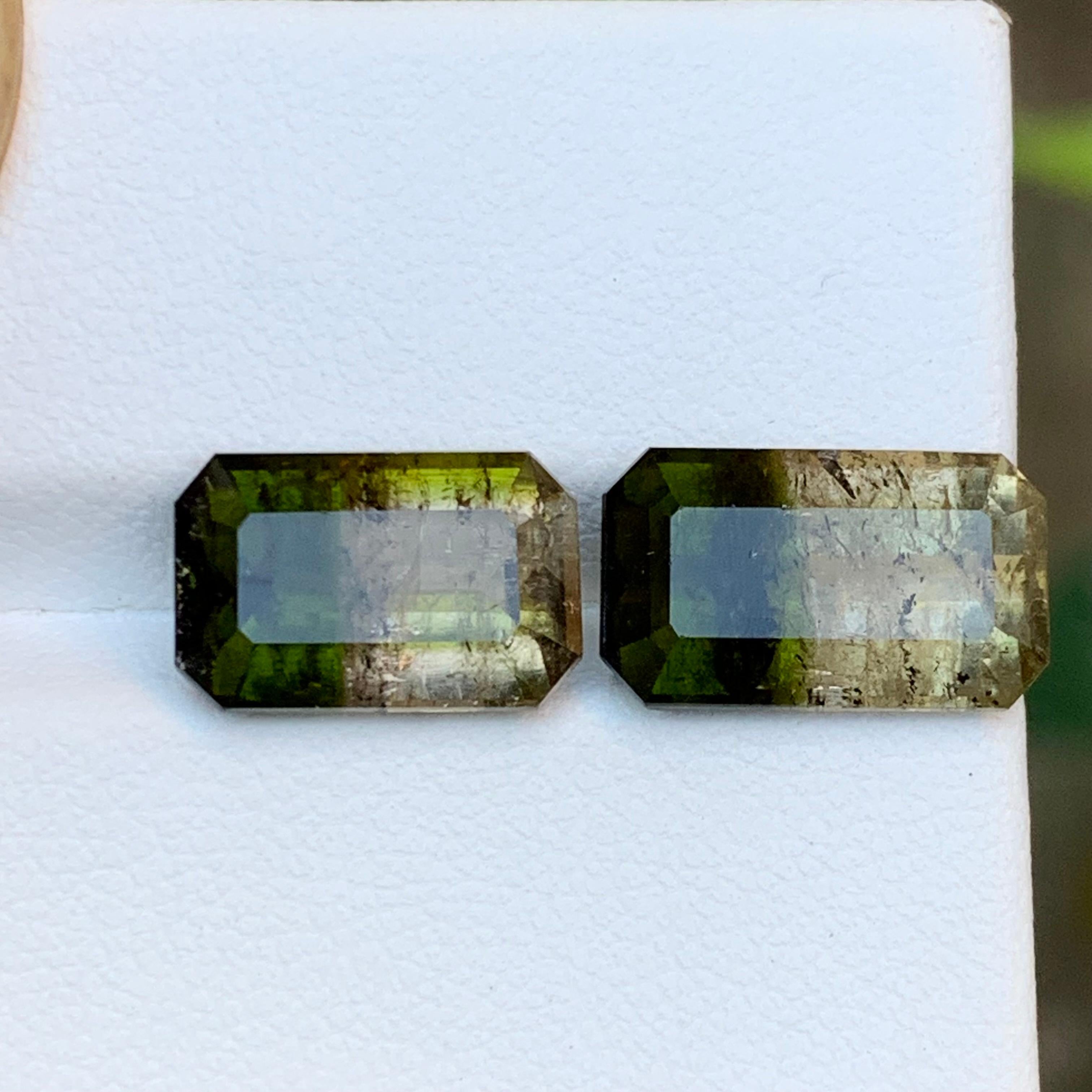 Green & Brownish Yellow Bicolor Tourmaline Gemstones 10 Ct Emerald Cut-Jewel In New Condition For Sale In Peshawar, PK