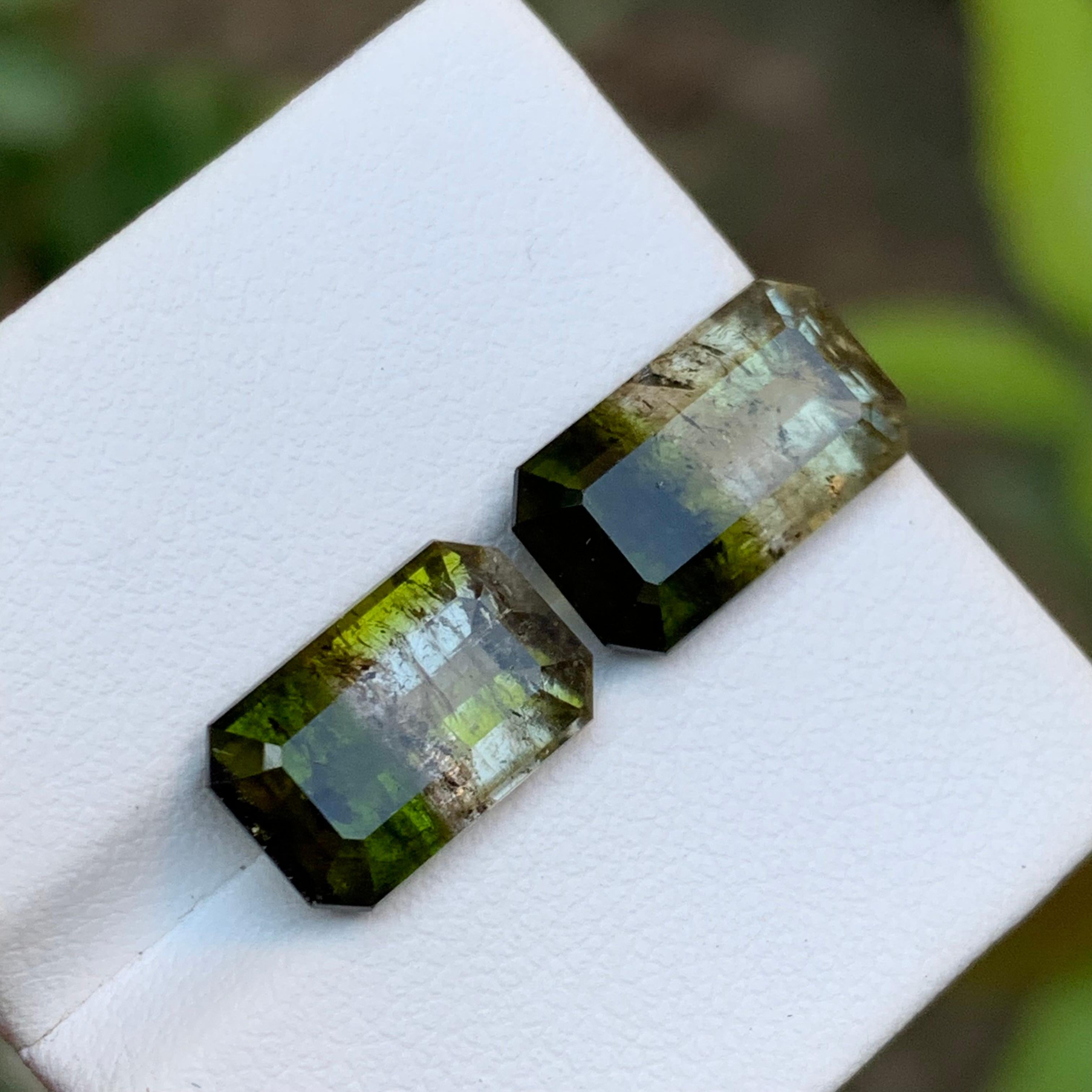 Green & Brownish Yellow Bicolor Tourmaline Gemstones 10 Ct Emerald Cut-Jewel For Sale 1