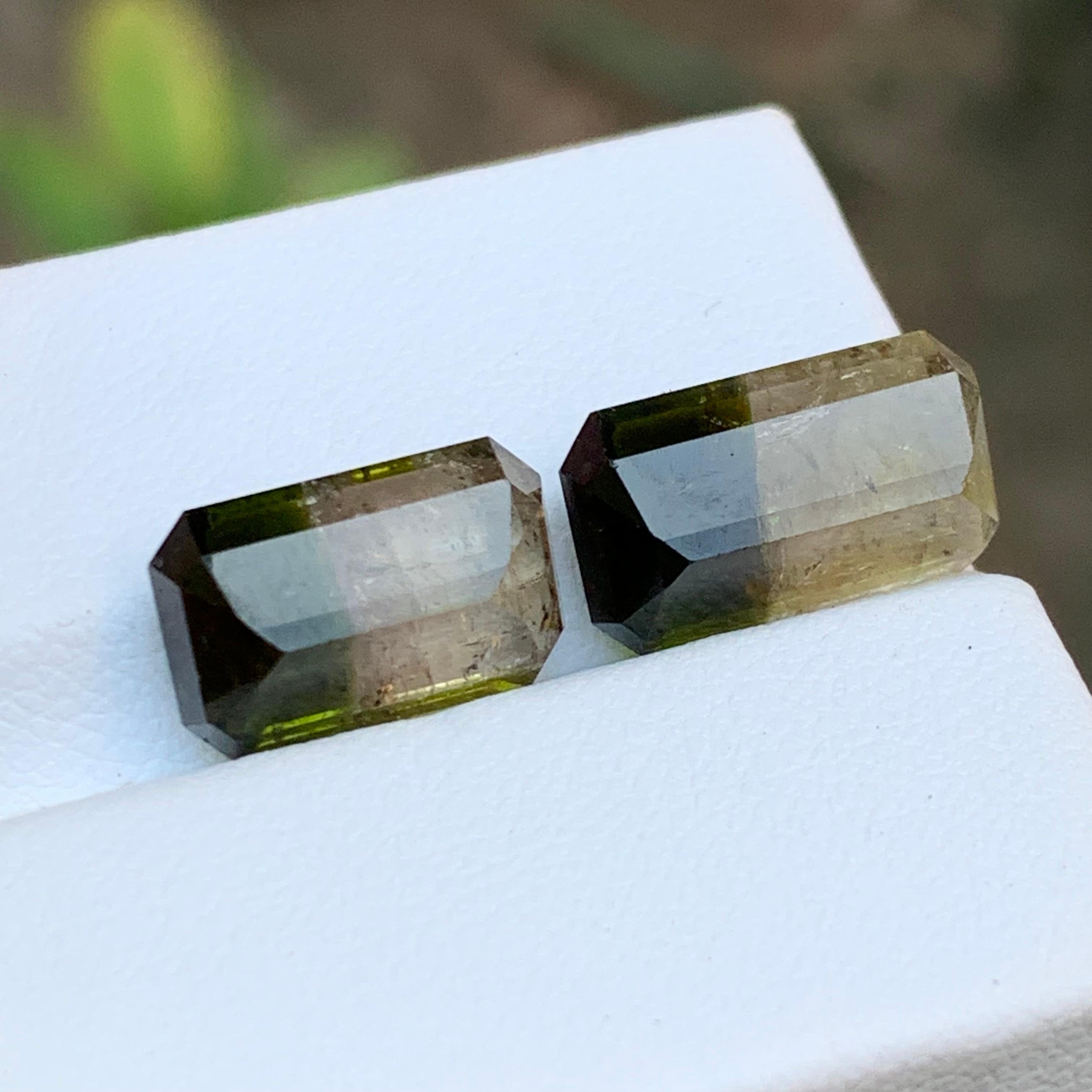 Green & Brownish Yellow Bicolor Tourmaline Gemstones 10 Ct Emerald Cut-Jewel For Sale 2
