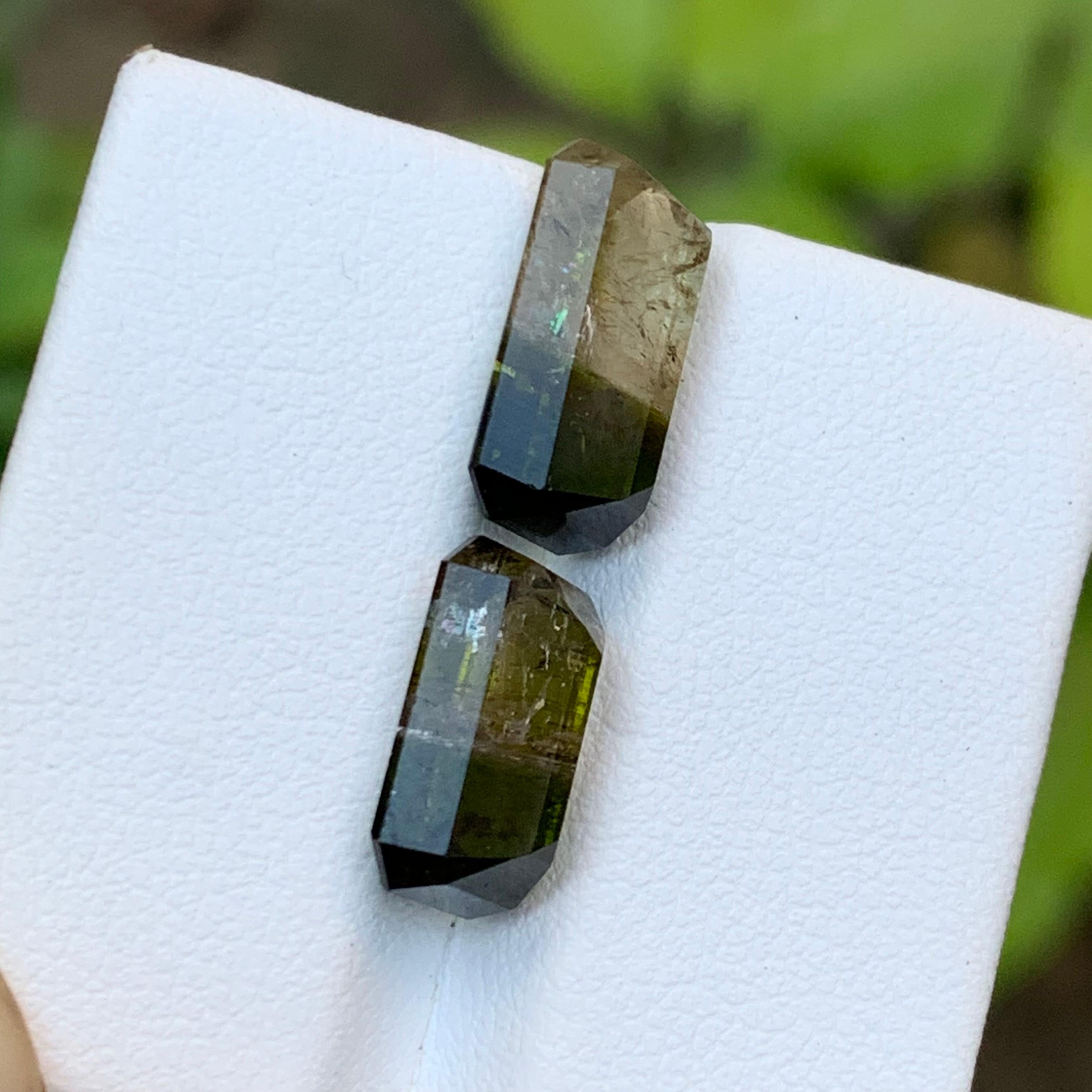 Green & Brownish Yellow Bicolor Tourmaline Gemstones 10 Ct Emerald Cut-Jewel For Sale 3