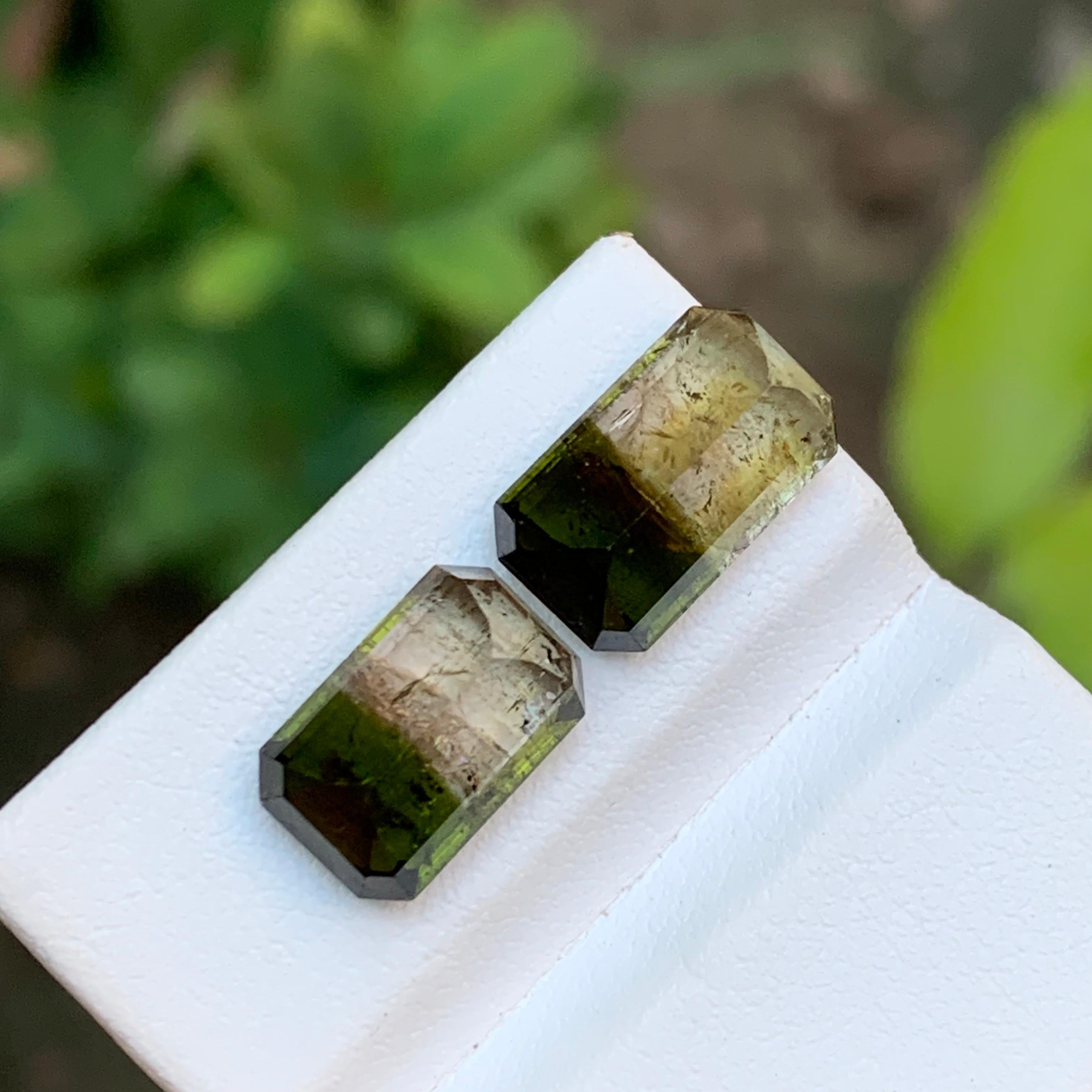 Green & Brownish Yellow Bicolor Tourmaline Gemstones 10 Ct Emerald Cut-Jewel For Sale 4