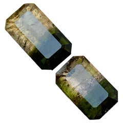 Green & Brownish Yellow Bicolor Tourmaline Gemstones 10 Ct Emerald Cut-Jewel