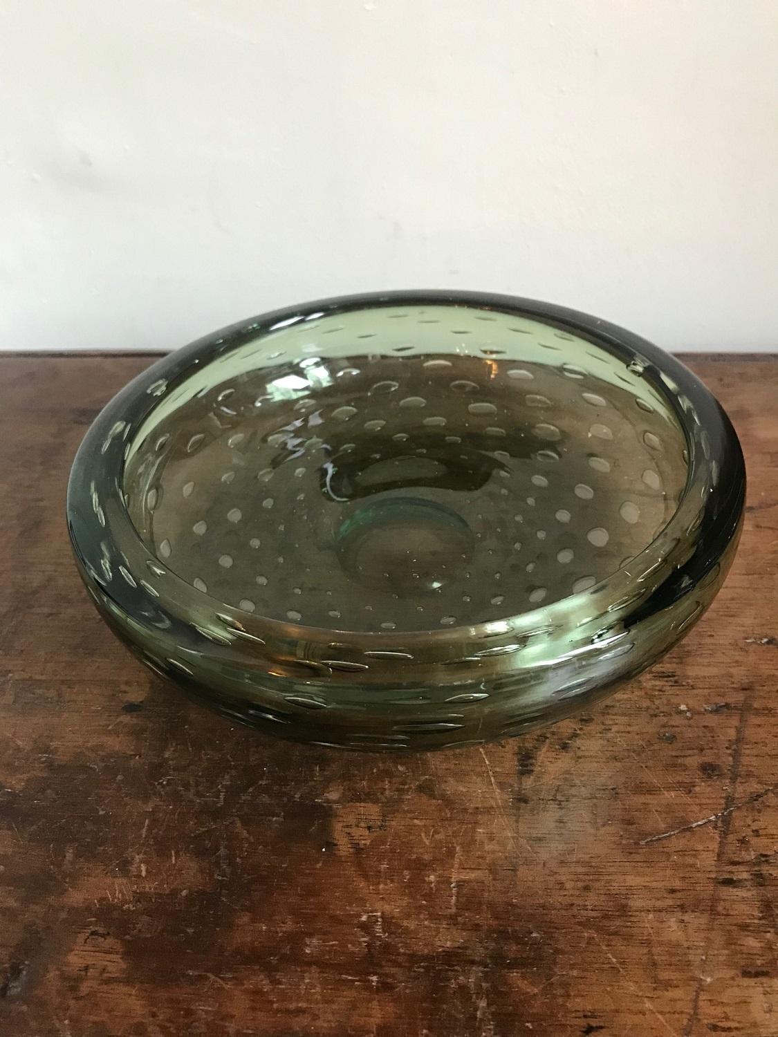 Green Bubble Glass Bowl, 1970s For Sale 4