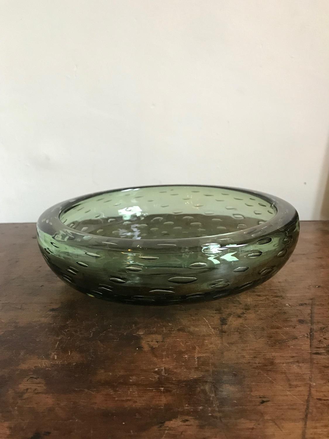 Green Bubble Glass Bowl, 1970s For Sale 5