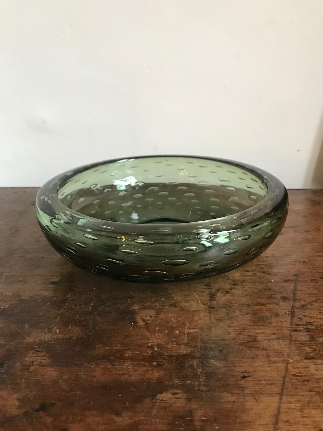 Green Bubble Glass Bowl, 1970s For Sale 6
