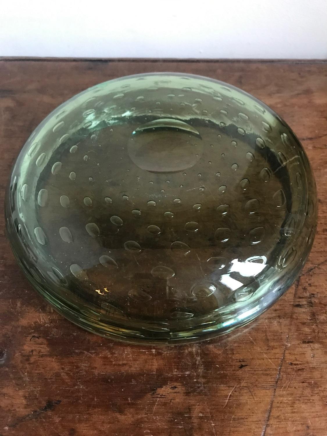 Green Bubble Glass Bowl, 1970s For Sale 1