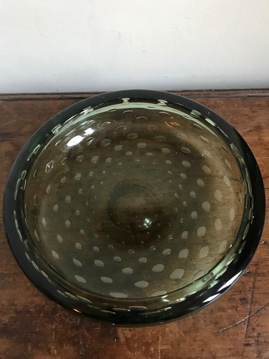 Green Bubble Glass Bowl, 1970s For Sale 2