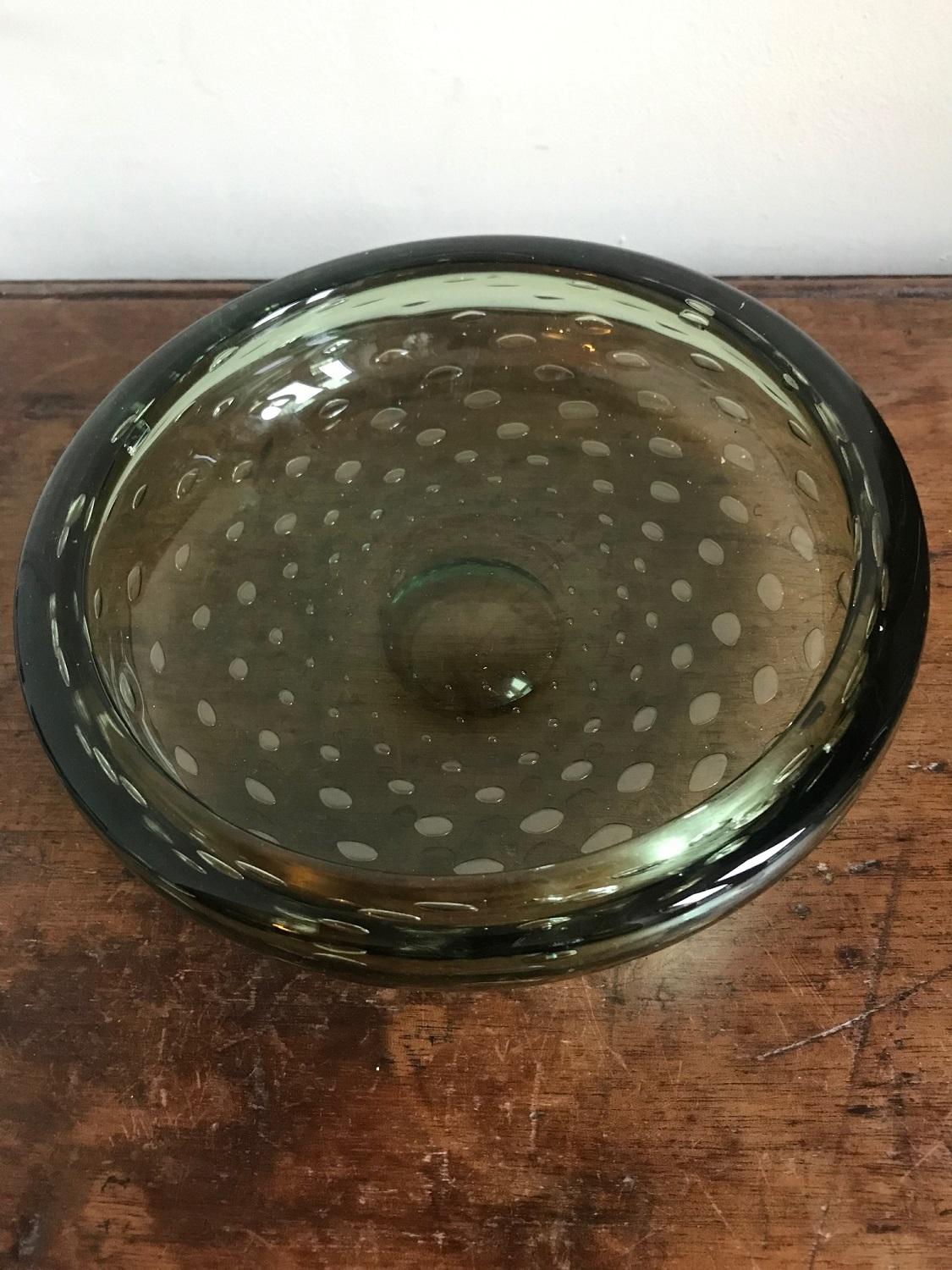 Green Bubble Glass Bowl, 1970s For Sale 3