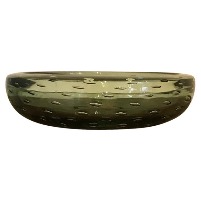 Green Bubble Glass Bowl, 1970s For Sale