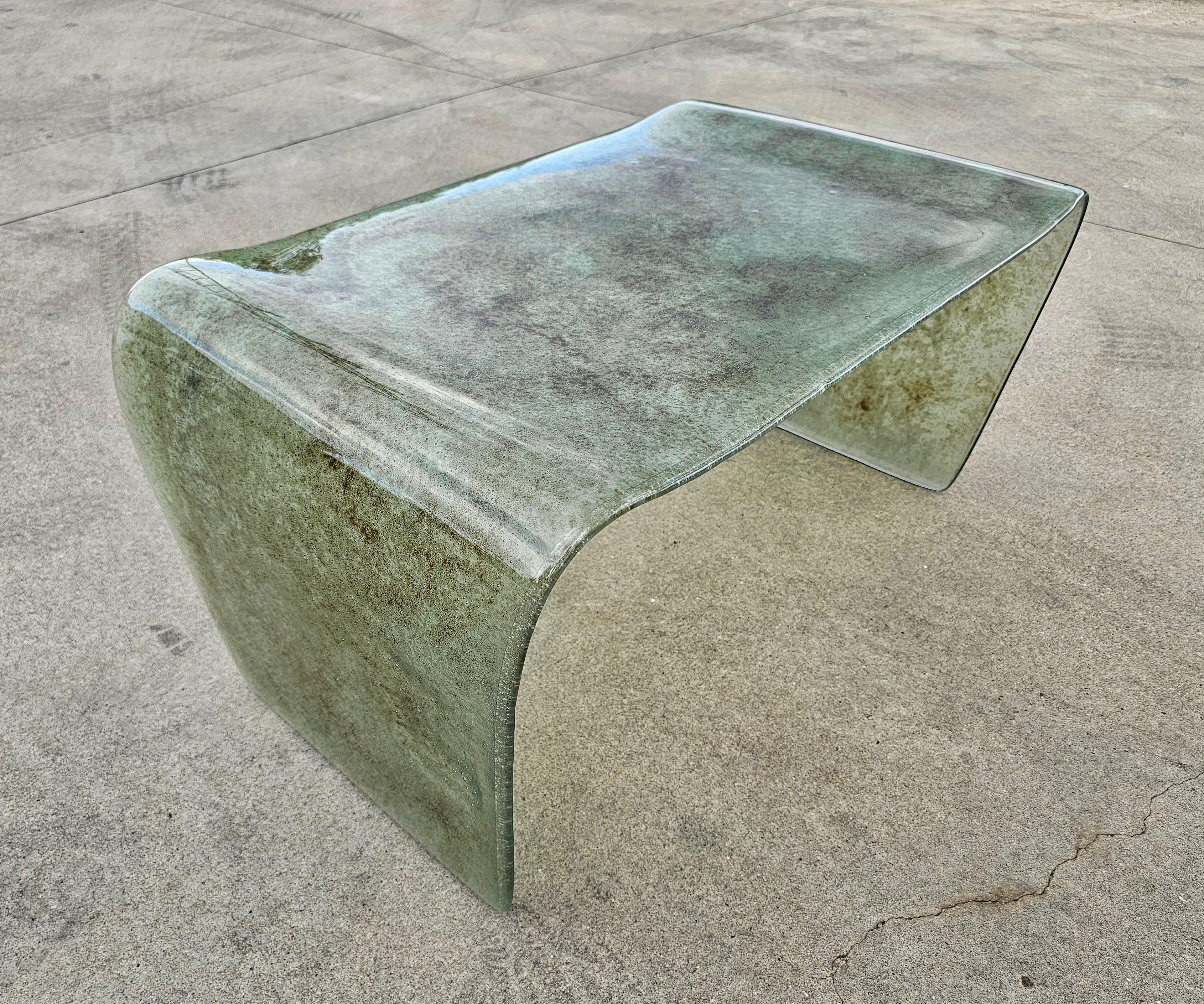 Mid-Century Modern Green Bubble Glass Waterfall Coffee Table attr. to Fontana Arte, Italy 1970s For Sale