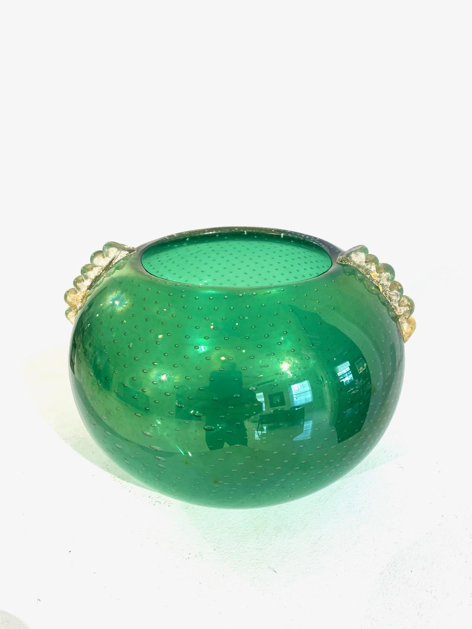 Italian Green Bulicante Glass Vase by Barovier e Toso For Sale