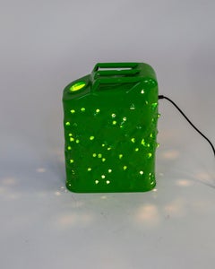 Green Bullet Hole Gas Can Lamp by Charles Linder