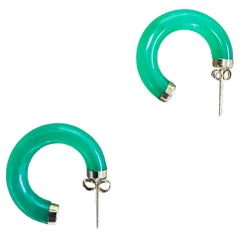 Used Green C-Hoop Jade Earrings With 14K Yellow Gold