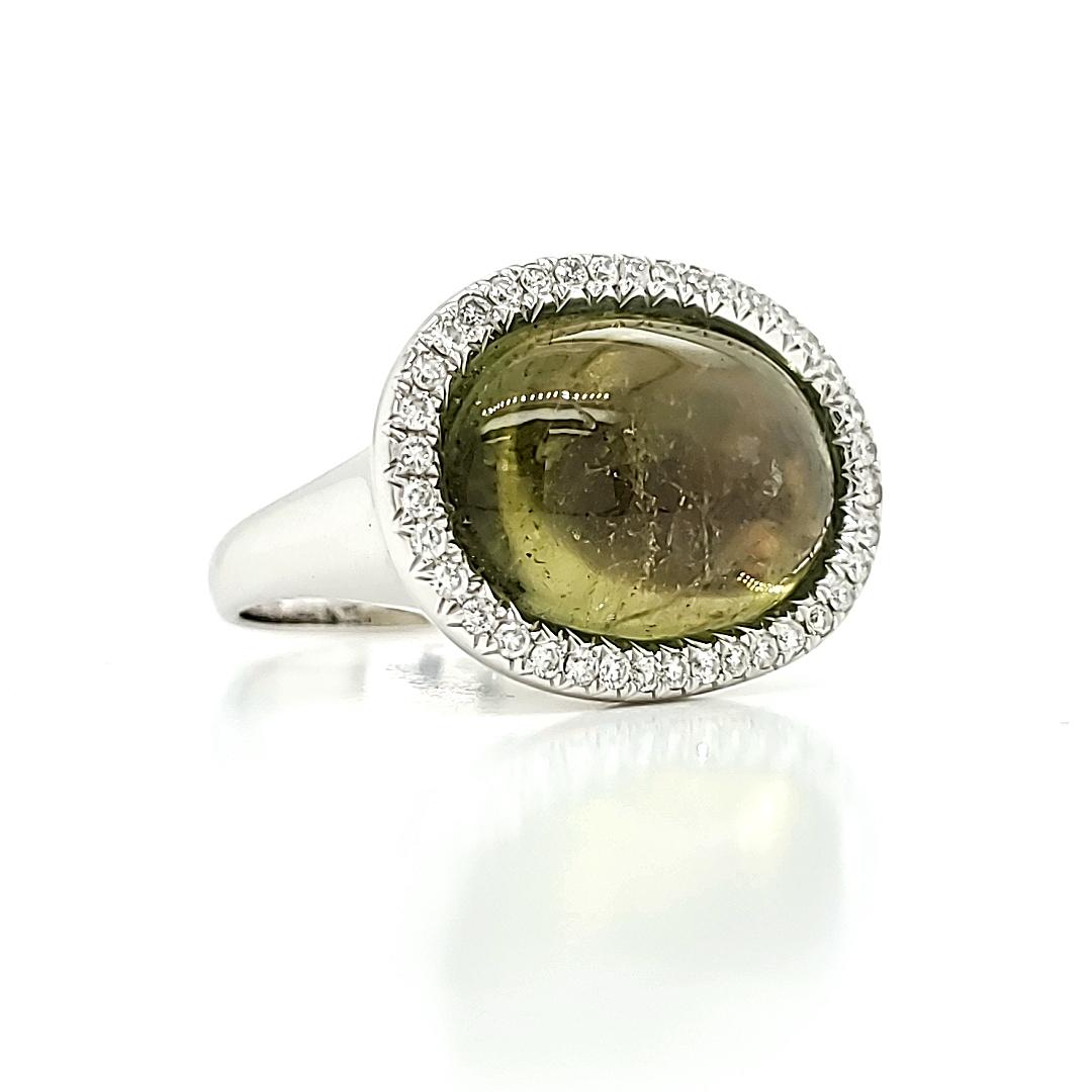 Contemporary Green Cab Tourmaline Cts 15.51 Diamond Engagement Ring For Sale