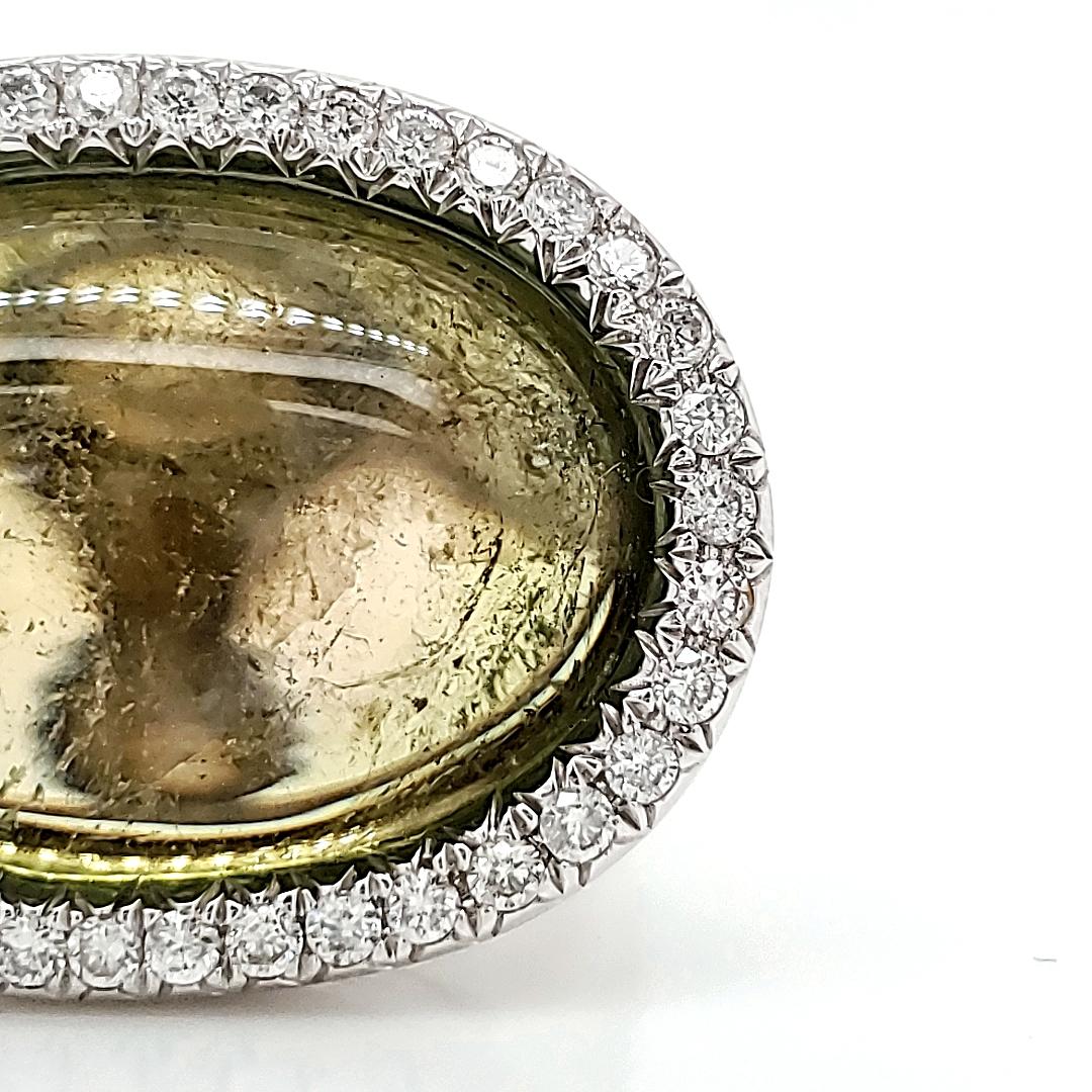 Women's or Men's Green Cab Tourmaline Cts 15.51 Diamond Engagement Ring For Sale