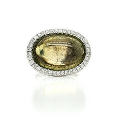 Bague de fiançailles avec tourmaline verte cabrée Cts 15,51 diamants