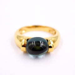 Green Cabochon Tourmaline 18 Karat Yellow Gold Ring