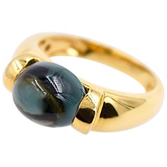 Green Cabochon Tourmaline 18 Karat Yellow Gold Ring