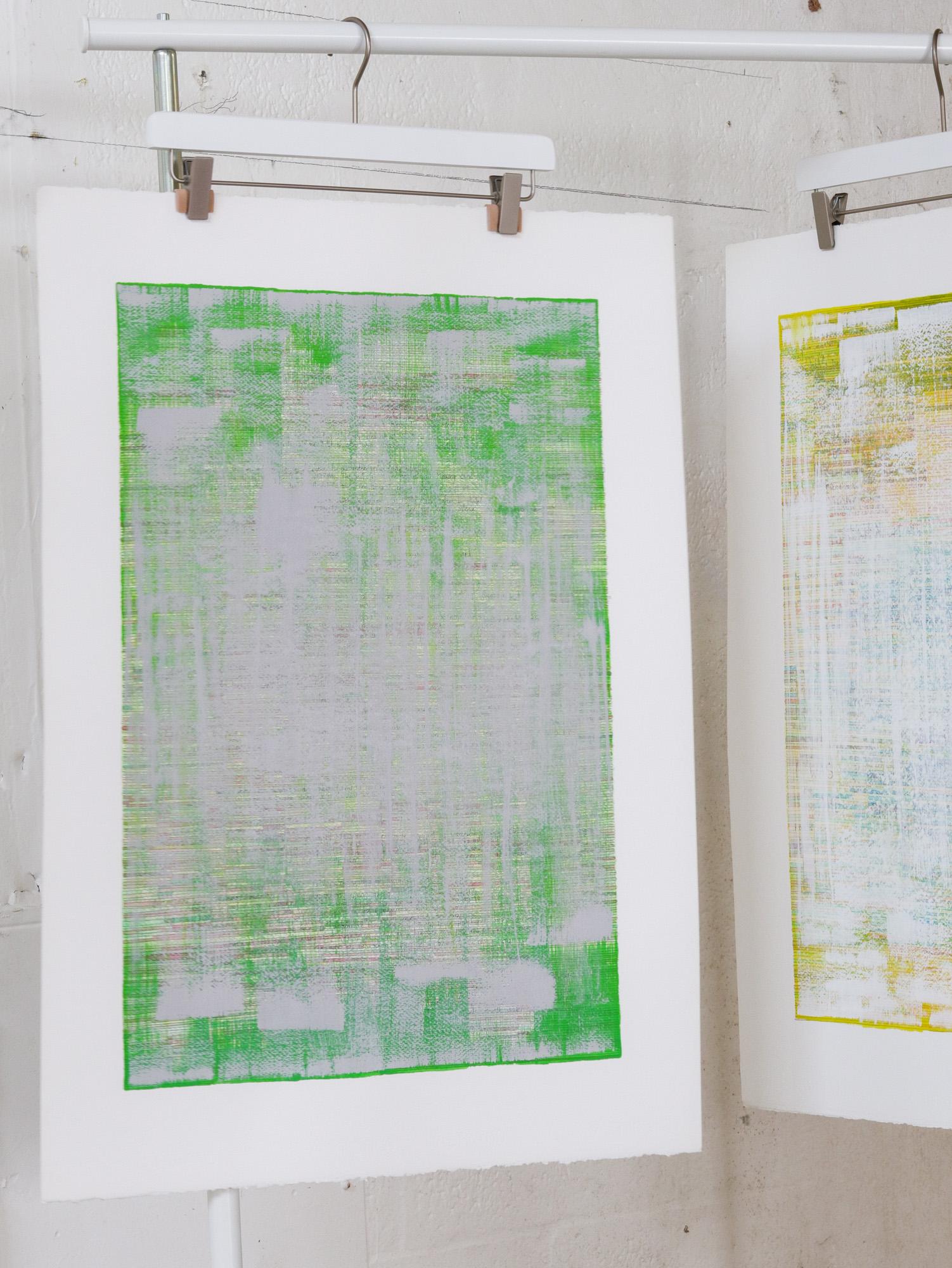 „“Grünes Calcite“, Original Gemälde in Mischtechnik auf Papier (Postmoderne) im Angebot