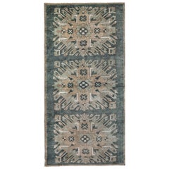 Green, Camel and Blue Handmade Wool Turkish Old Anatolian Konya Rug